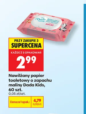 Nawilżany papier toaletowy o zapachu maliny Dada Kids promocja w Biedronka
