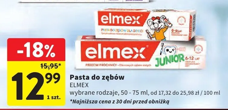 Pasta do zębów Elmex Junior 6-12 lat promocja w Intermarche