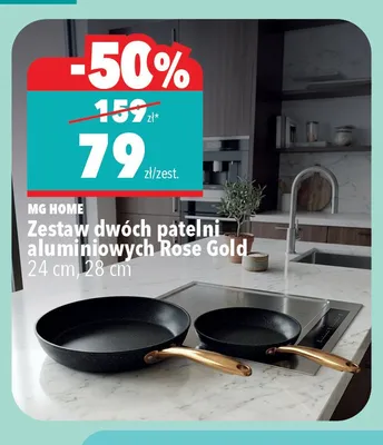 Zestaw dwóch patelni aluminiowych MG HOME Rose Gold 24cm 28cm promocja w Biedronka Home
