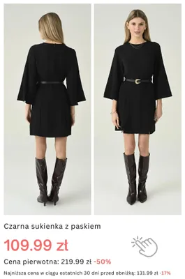 Sukienka damska czarna z paskiem promocja w Monnari