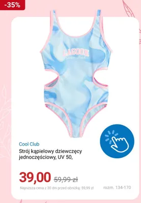 Strój kąpielowy dziewczęcy jednoczęściowy Cool Club UV 50 promocja w Smyk