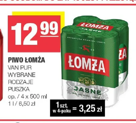 Piwo Łomża Jasne 4-pak promocja w SPAR