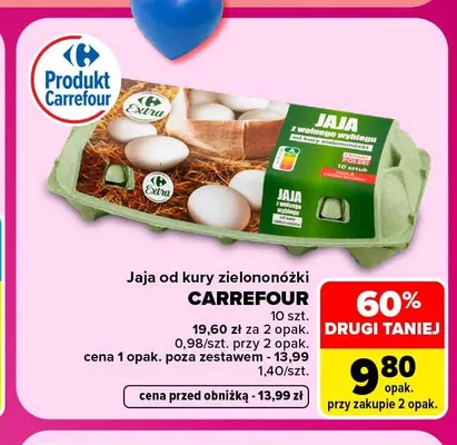 Jajka kurze od kury zielononóżki Carrefour promocja w Carrefour
