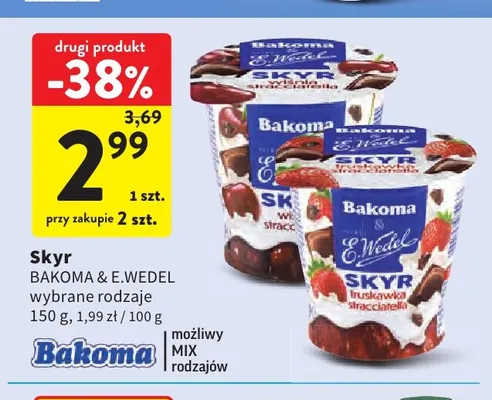 Skyr truskawka stracciatella Bakoma & E.Wedel promocja w Intermarche