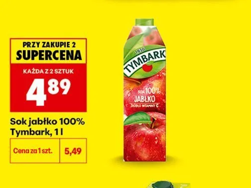 Sok jabłko 100% Tymbark promocja w Biedronka