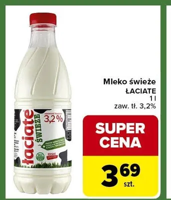 Mleko świeże ŁACIATE zaw. tł. 3,2% promocja w Carrefour Express