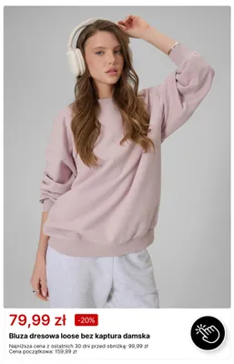 Bluza dresowa loose bez kaptura damska promocja w 4F