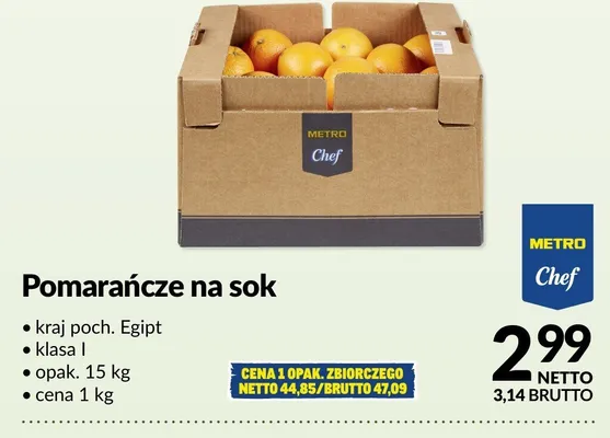 Pomarańcze na sok Metro Chef kraj poch. Egipt klasa I promocja w Makro
