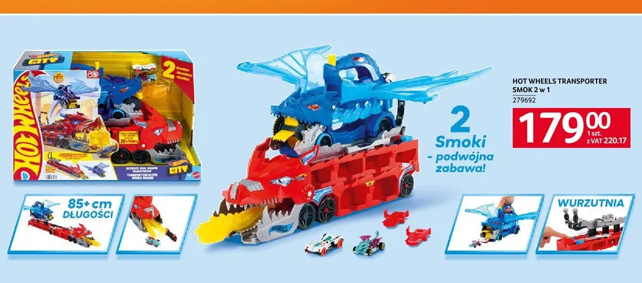 Transporter Smok 2 w 1 Hot Wheels promocja w Selgros