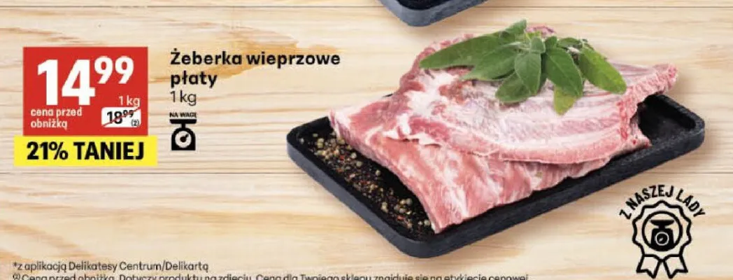 Żeberka wieprzowe płaty promocja w Delikatesy Centrum