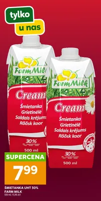 Śmietanka UHT Farm Milk 30% promocja w Stokrotka