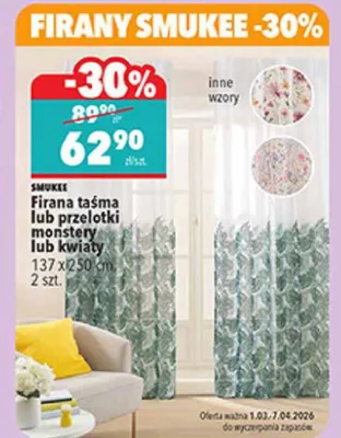 Firana taśma monstery / kwiaty 137x250 cm 2 szt. promocja w Biedronka