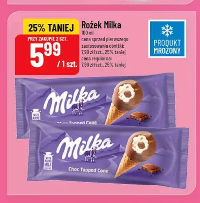 Lody rożek Milka Choc Topped Cone promocja w POLOmarket