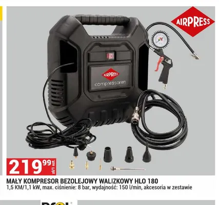 Mały kompresor bezolejowy walizkowy Hlo 180 Airpress promocja w Merkury Market