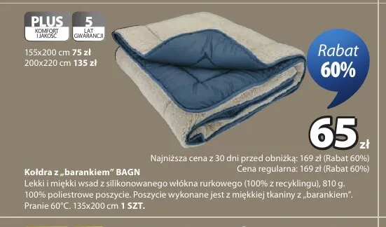 Kołdra z "barankiem" BAGN promocja w Jysk