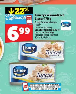 Tuńczyk w kawałkach w oleju Lisner promocja w TOPAZ