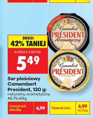 Ser pleśniowy Camembert aromatyczny President promocja w Biedronka