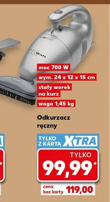 Odkurzacz ręczny moc 700W wym. 24x12x15cm stały worek na kurz waga 1,45kg Kaufland promocja w Kaufland