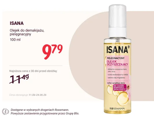 Olejek do demakijażu pielęgnacyjny Isana promocja w Rossmann