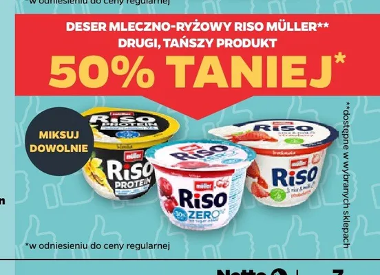 Deser mleczno-ryżowy Riso Protein Müller promocja w Netto