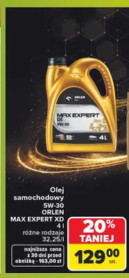 Olej samochodowy Orlen Max Expert XD 5W-30 promocja w Carrefour Market