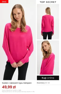 Sweter z rękawem typu nietoperz Top Secret promocja w Top Secret