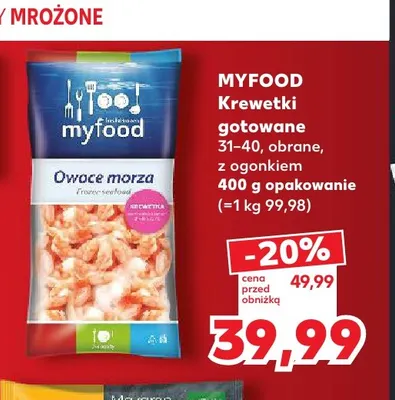 Krewetki gotowane 31-40 obrane z ogonkiem Myfood promocja w Kaufland