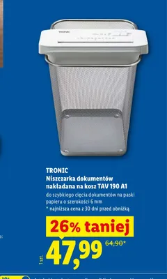 Niszczarka dokumentów Tronic promocja w Lidl