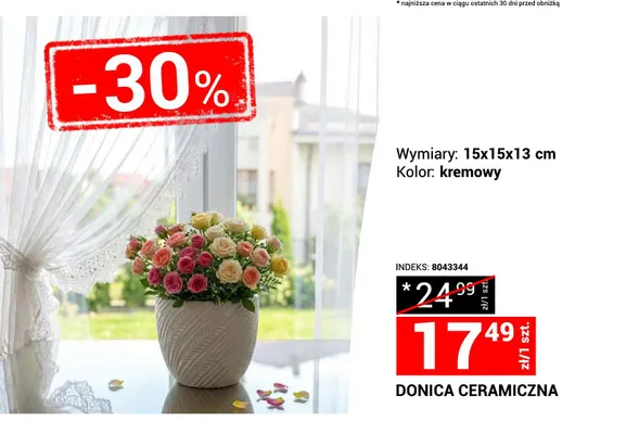 Donica ceramiczna kremowa 15x15x13cm promocja w Merkury Market