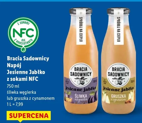Napój Bracia Sadownicy Jesienne Jabłko z sokami NFC gruszka z cynamonem promocja w Lidl