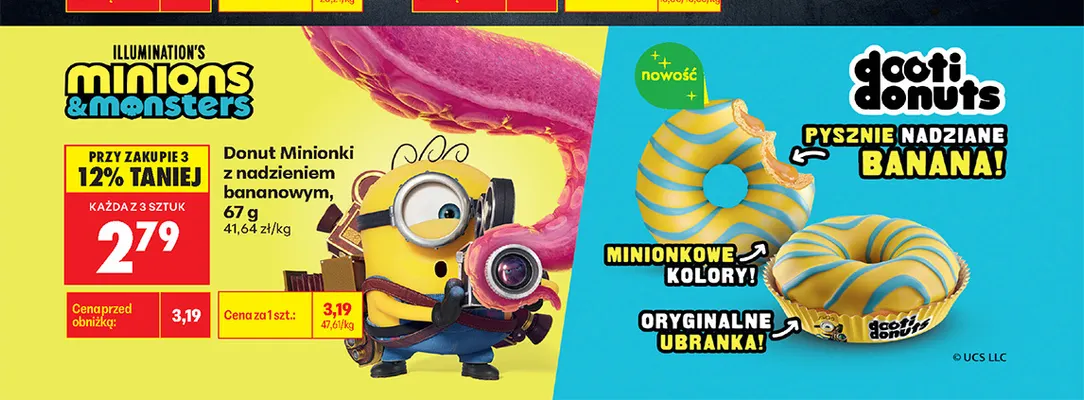 Donut Minionki z nadzieniem bananowym Dooti Donuts promocja w Biedronka
