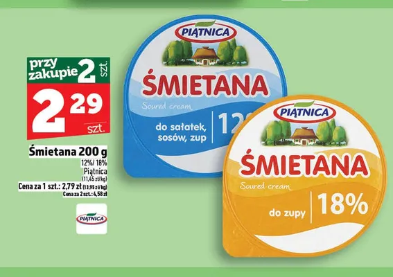 Śmietana 12% do sałatek, sosów, zup Piątnica promocja w TOPAZ