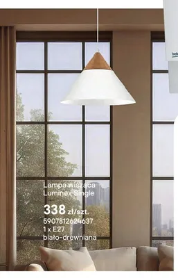 Lampa wisząca Luminex Single 1xE27 biało-drewniana promocja w Castorama