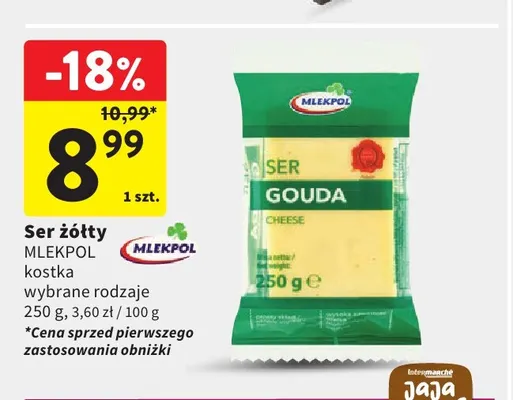 Ser żółty w kostce Mlekpol promocja w Intermarche