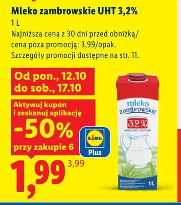 Mleko UHT zambrowskie 3,2% promocja w Lidl
