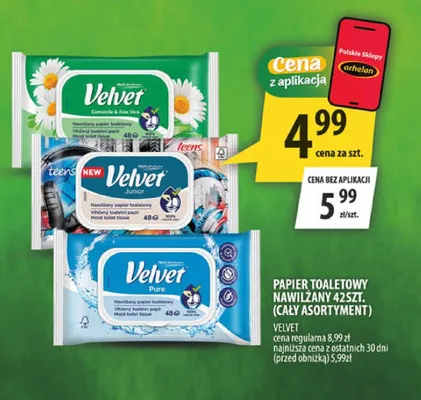Papier toaletowy nawilżany Velvet promocja w Arhelan