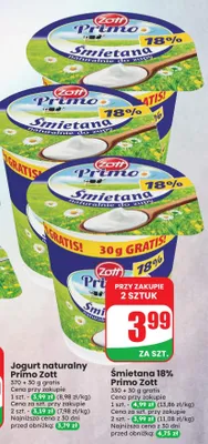 Śmietana Primo Zott 18% promocja w Dino
