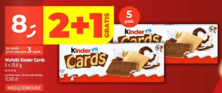 Wafelki Kinder Cards 5-pak 25,6g promocja w Dealz