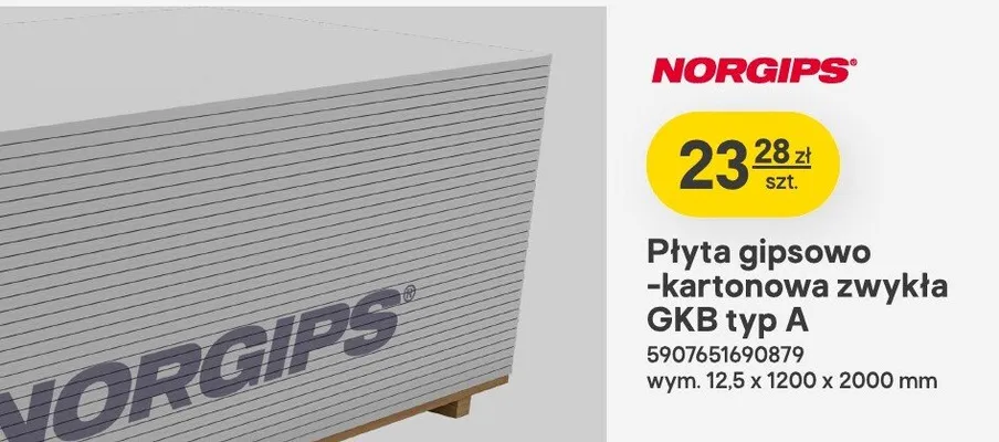 Płyta gipsowo-kartonowa zwykła GKB typ A promocja w Castorama