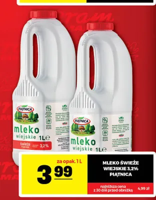 Mleko świeże Wiejskie 3,2% Piątnica promocja w Gram Market