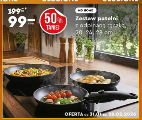 Zestaw patelni z odpinąną rączką, 20, 24, 28 cm promocja w Biedronka