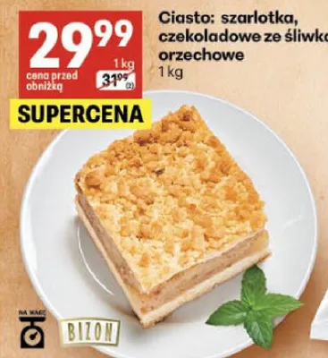 Ciasto szarlotka, czekoladowe ze śliwką, orzechowe promocja w Delikatesy Centrum