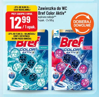 Zawieszka do WC Bref Color Aktiv Świeże Kwiaty 2-pak promocja w POLOmarket