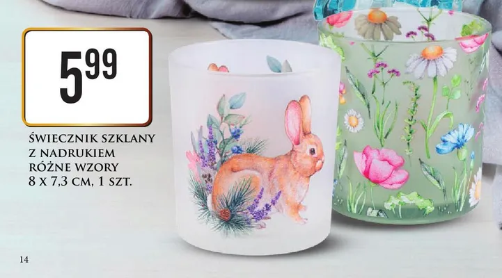 Świecznik szklany z nadrukiem różne wzory Dino promocja w Dino