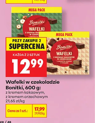 Wafelki w czekoladzie z kremem orzechowym Bonitki promocja w Biedronka