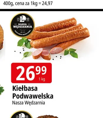Kiełbasa Podwawelska Nasza Wędzarnia promocja w Leclerc