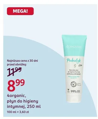 Płyn do higieny intymnej 4organic, 250 ml promocja w Rossmann