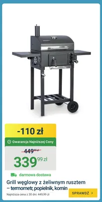 Grill węglowy z żeliwnym rusztem - termometr, popielnik, komin promocja w ERLI