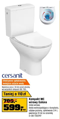 Kompakt WC wirowy Cersanit Galena miska wirowa deska wolnoopadająca z duroplastu odpływ poziomy spłukiwanie 2/4l gwarancja 10 lat na ceramikę nr OBI 7393747 promocja w OBI