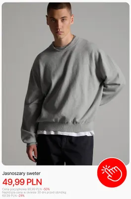 Jasnoszary sweter Cropp promocja w Cropp